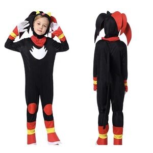 Sonic Shadow The Hedgehog Kids Halloween Costume Black Red Large with Gloves